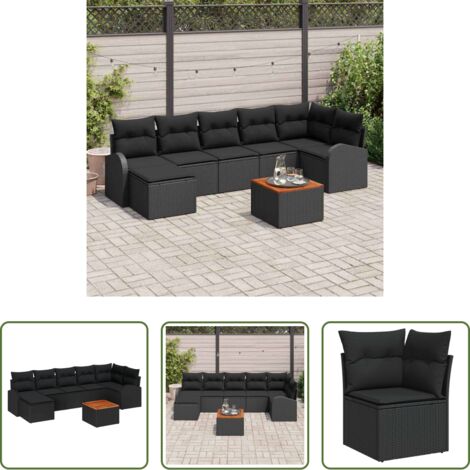 Set di sedute -  Set Divano da Giardino con archiviazione 8 pcs Nero polyrattan