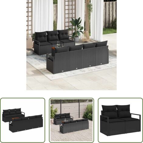 Set di sedute -  Set Divano da Giardino con archiviazione 8 pcs Nero polyrattan
