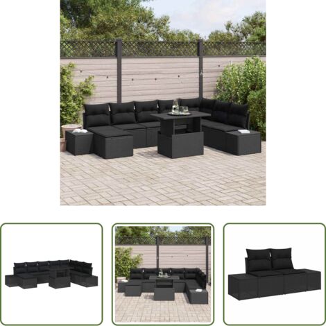Set di sedute -  Set Divano da Giardino con archiviazione 9 pcs Nero Poly Rattan