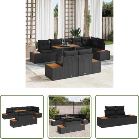 Set di sedute -  Set Divano da Giardino con archiviazione 9 pcs Nero Poly Rattan
