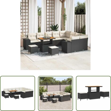 Set di sedute -  Set Divano da Giardino con cuscino 12 pcs Nero e Crema