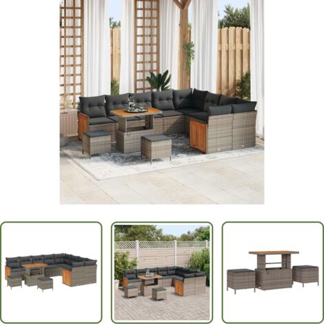 Set di sedute -  Set Divano da Giardino con cuscino 13 pcs Grigio polyrattan