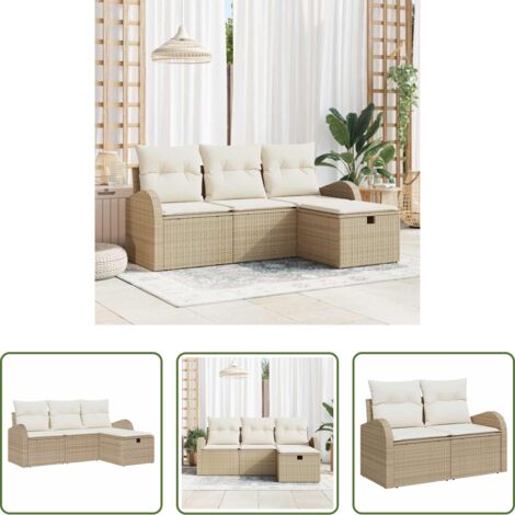 Set di sedute -  Set Divano da Giardino con cuscino 4 pcs Beige Poly Rattan