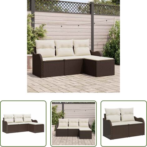 Set di sedute -  Set Divano da Giardino con cuscino 4 pcs Marrone Poly Rattan