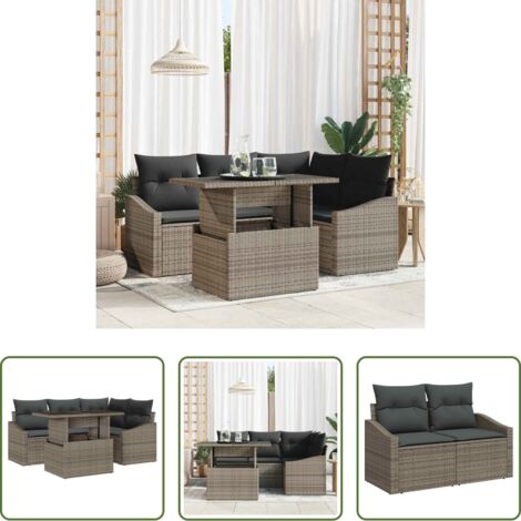 Set di sedute -  Set Divano da Giardino con cuscino 5 pcs Grigio polyrattan