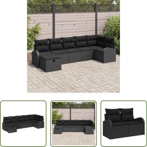 Set di sedute -  Set Divano da Giardino con cuscino 7 pcs Nero polyrattan