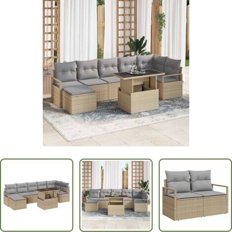 Set di sedute -  Set Divano da Giardino con cuscino 8 pcs beige e grigio chiaro