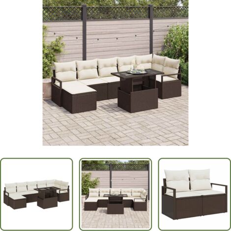 Set di sedute -  Set Divano da Giardino con cuscino 8 pcs Marrone e crema