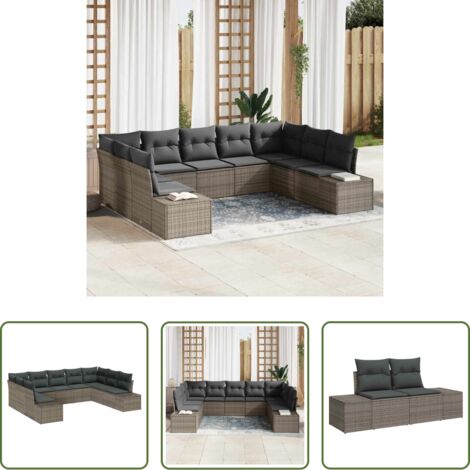 Set di sedute -  Set Divano da Giardino con cuscino 9 pcs Grigio Polyrattan