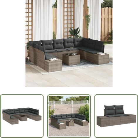 Set di sedute -  Set Divano da Giardino con cuscino 9 pcs Grigio Polyrattan