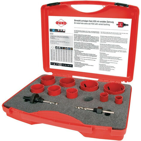 Set di seghe a tazza 11 unità 19 - 64 mm profondità di taglio 38 mm HSS-bi-métal RUKO