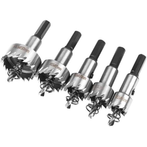 Set di seghe a tazza, 5 pezzi, seghe a tazza in acciaio rapido al cobalto 16/18,5/20/25/30 mm, seghe a tazza in lega di acciaio rapido, acciaio, acciaio inossidabile, adatte per legno, plastica, metal