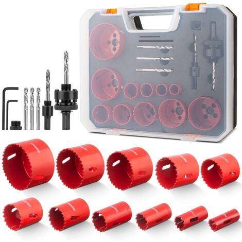 Set di seghe a tazza da 19 pezzi con 11 lame da 19-68 mm, set di seghe a tazza per alluminio, legno, pannelli in PVC, plastica e metallo