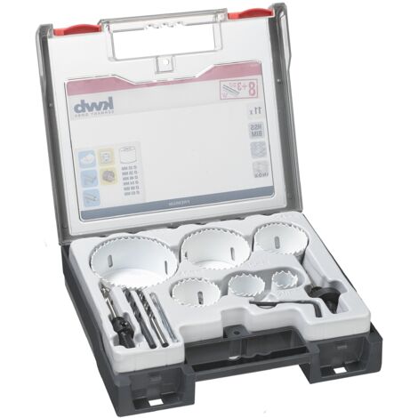 Set di seghe a tazza kwb 8 pezzi con denti Vario, inoltre con una punta per legno da 6 mm, una punta per metallo e una per vetro