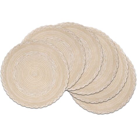 Set di sei tovagliette rotonde intrecciate, lavabili, antiscivolo, resistenti al calore, adatte per cucine, ristoranti e feste (beige, 38 cm).