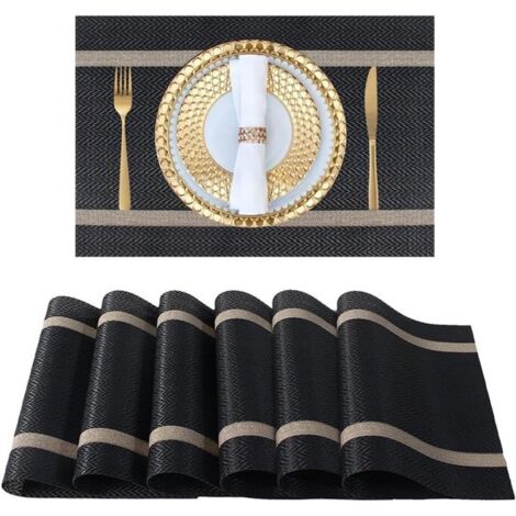 Set di sei tovagliette - Tessute in seta - Resistenti e facili da pulire - Ideali per matrimoni, banchetti, compleanni e decorazioni per ristoranti - 45 x 30 cm - Nero