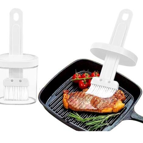 Set di spazzole per bottiglia d'olio - Include una bottiglia d'olio e una spazzola - Per cucinare, cuocere al forno e grigliare - Bianco