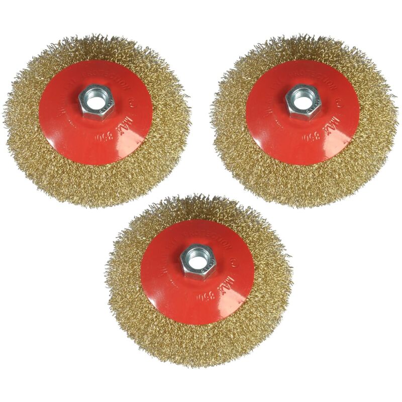 Image of Set di spazzole per smerigliatrice angolare rotonda da 3 pezzi, diametro 125 mm, supporto M14, filo di acciaio per spazzole metalliche