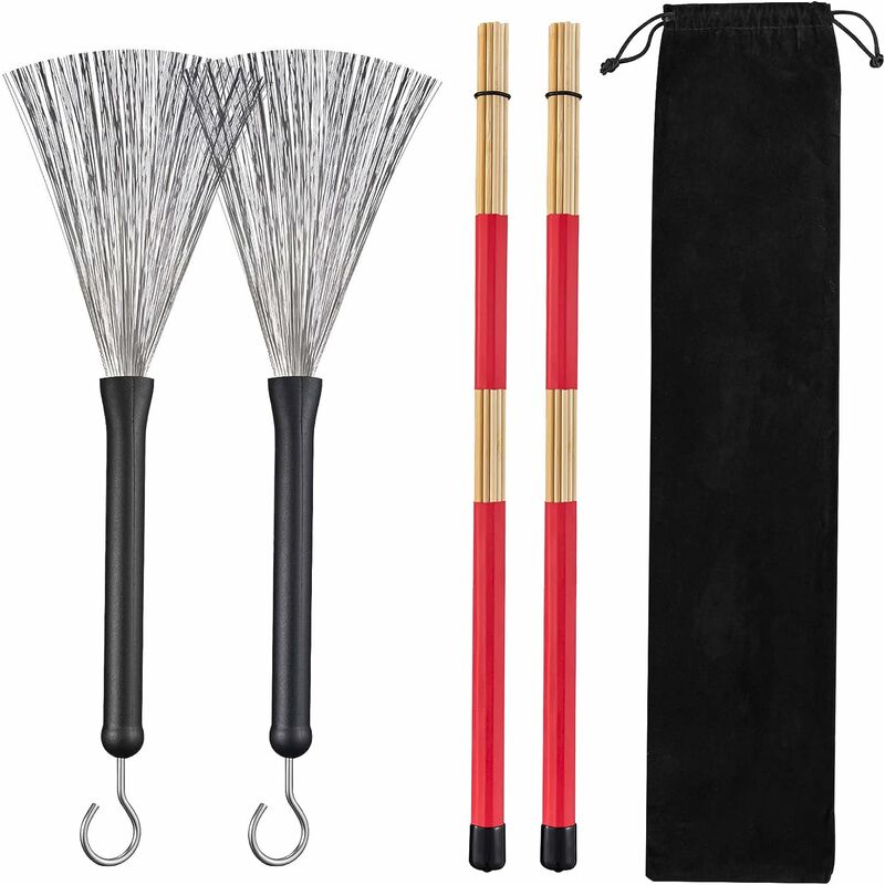 Set di spazzole per tamburo, 2 paia, con custodia