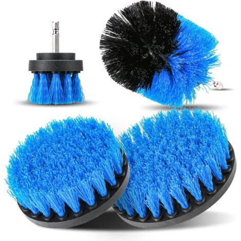 Set di spazzole per trapano, 4 pezzi, setole medie, 2" / 3,5" / 4" / 5", spazzola per la pulizia, spazzola per accessori, spazzole per vasca da bagno, pavimento piastrellato, cucina, blu