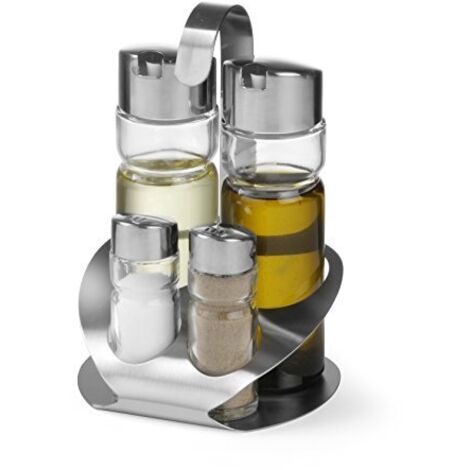Set di spezie in acciaio inox, sale, pepe, olio d'oliva e aceto di vino - Hendi 465356
