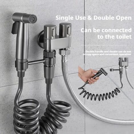 Set di spruzzatore portatile per WC con fusto in acciaio inox per la pulizia di doccia e bagno, accessori per l'igiene personale - grigio