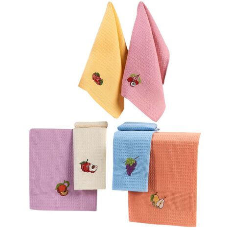 Set di strofinacci da cucina Set 100% Cotone Multicolore Embroidered