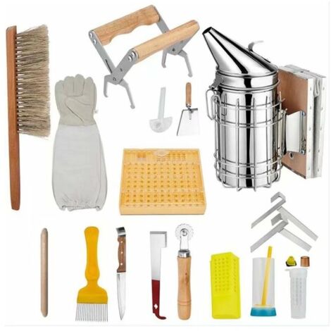 RICEEL Set di strumenti per apicoltura, 15 pezzi Deluxe Starter Kit per apicoltore Tuta per apicoltura Attrezzatura per apicoltura adatta per apicoltori professionisti e principianti