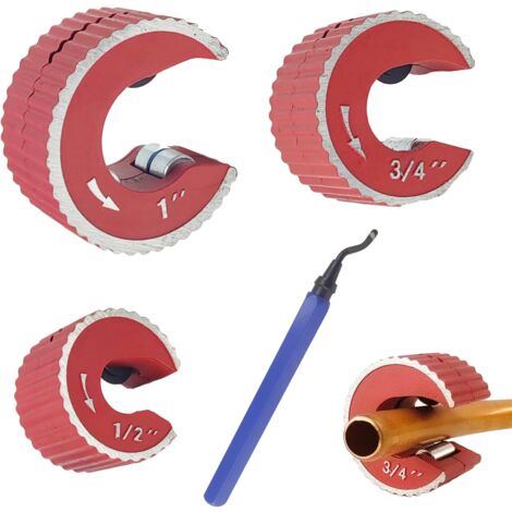 Set di tagliatubi per tubi in rame, con tagliatubi da 1/2, 3/4, 1 pollice di diametro, lama da taglio da 152 mm, taglio liscio, tagliatubi rosso, adatto per il taglio di tubi metallici (rosso)