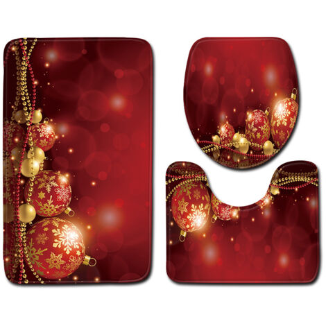 Set di tappeti da bagno, 3 pezzi, tappetini da bagno antiscivolo, stampa di Babbo Natale, tappetini da bagno morbidi con forte assorbimento d'acqua per bagno, camera da letto, cucina, WC e vasca da ba