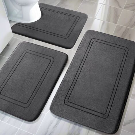 Set di tappetini da bagno, 3 pezzi, tappetino da bagno flessibile in memory foam e tappetino per WC a forma di U, tappetino da bagno, set di tappetini da bagno antiscivolo e lavabili,
