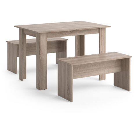 Set di tavoli da pranzo Sentio, Sonoma, 110 x 70 cm con 2 panche, Vicco