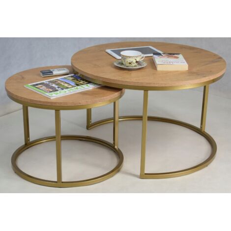 Set di tavolini rotondi avvitati tra loro da profili 20x20, Golden Oak Lancelot