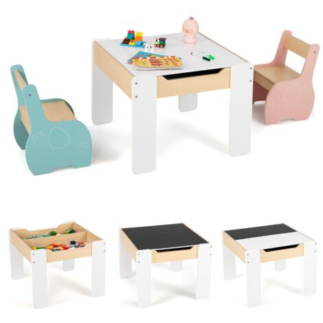 Set di tavolo e sedie per bambini con deposito lavagna rimovibile, Set di mobili 3 PCS per ragazzi e ragazze Colorato