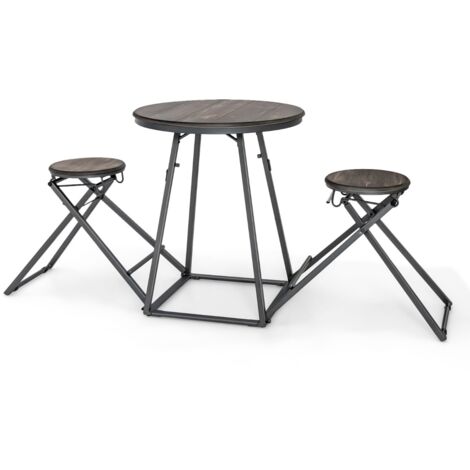 Set di tavolo rotondo e sgabelli pieghevoli con struttura in metallo per impieghi gravosi, Set per 2 persone Grigio