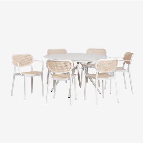 Set di tavolo rotondo in alluminio (Ø125 cm) Valerie e 6 sedie da giardino con braccioli Omara SKLUM