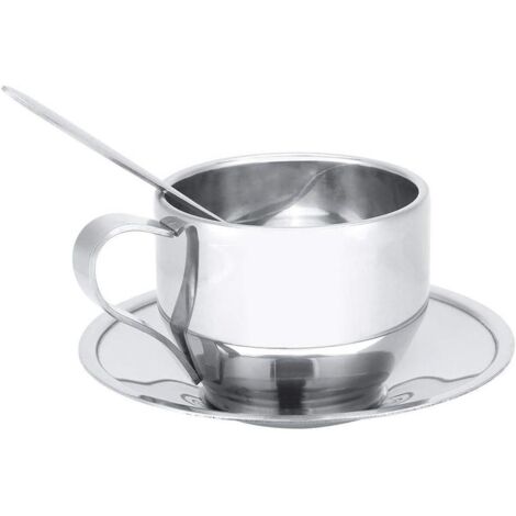 Set di tazzine da caffè a doppia parete da 120 ml con cucchiaino e piattino - Ideale per San Valentino, cappuccino, latte macchiato e latte - Realizzato in acciaio inossidabile