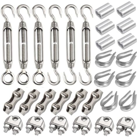 Set di tenditori M3 da 30 pezzi: include tenditore in acciaio inossidabile M3, morsetto per cavo in acciaio inossidabile da 3 mm, redancia da 3 mm e pinza a crimpare in alluminio da 3 mm per cavo in t