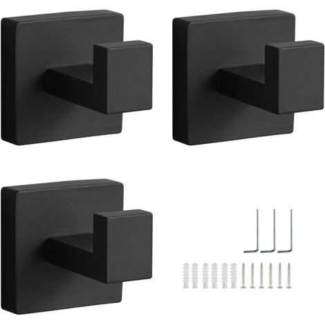 Set di tre ganci da bagno in acciaio inox nero, ganci quadrati da parete per asciugamani, adatti per cucine e camere da letto.