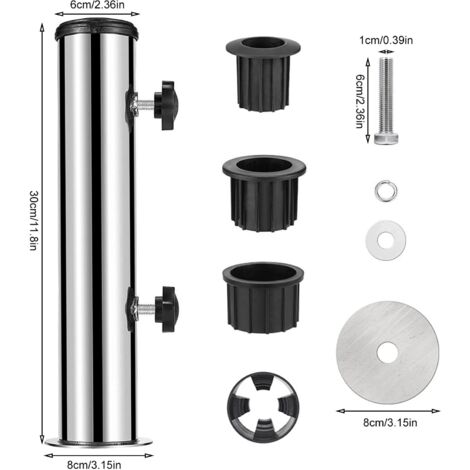 Set di tubi di supporto per ombrellone da esterno in acciaio inox - Inserto in PVC - Attacco per tubo regolabile - Ricambi per uso esterno, giardino, cortile, balcone