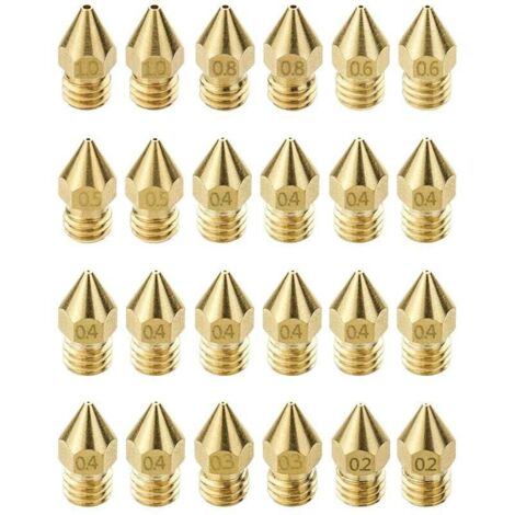 Set di ugelli per stampante da 24 pezzi: ugello MK8, 0,2 mm, 0,3 mm, 0,4 mm, 0,5 mm, 0,6 mm, 0,8 mm, 1 mm, kit ugelli, compatibile con stampante 3D Makerbot CR-10