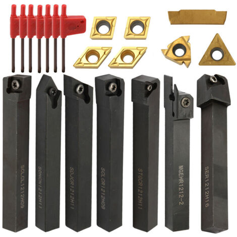 Set di utensili CNC da 7 pezzi da 12 mm, set di portautensili per tornitura in metallo con inserti in carburo di tungsteno e chiave - Multiuso