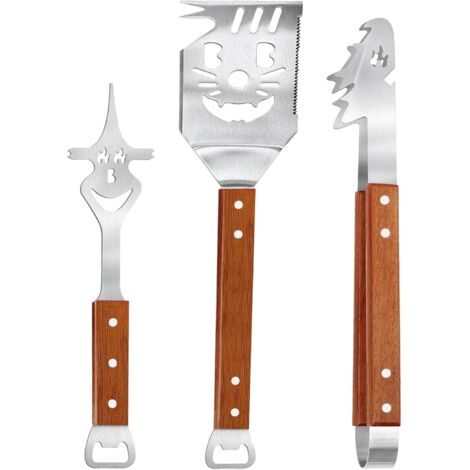 Set di utensili multifunzione 8 in 1 per barbecue, set di 3 spatole in acciaio inossidabile per barbecue da esterno, adatto per barbecue maschili.