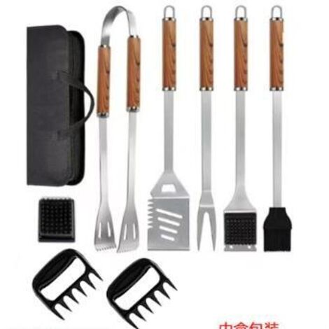 Set di utensili per barbecue 9 in 1, realizzati in acciaio inossidabile extra spesso, con borsa per il trasporto.