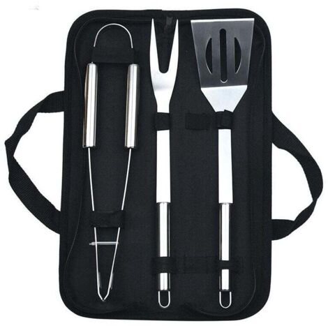 Set di utensili per barbecue in acciaio inossidabile, set da 3 pezzi, borsa, manico tubolare piccolo,