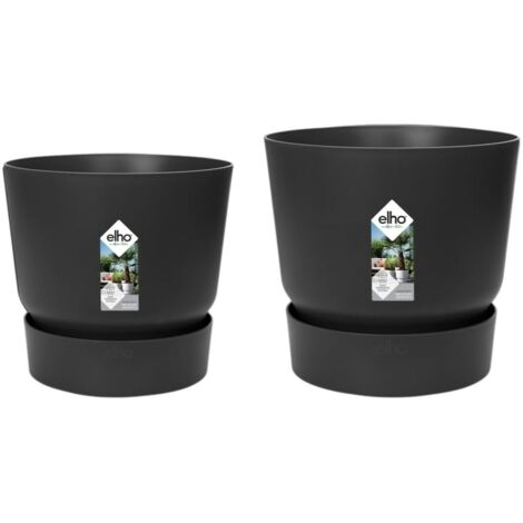 Set di Vasi Elho Nero Plastica Rotondo 2 Pezzi