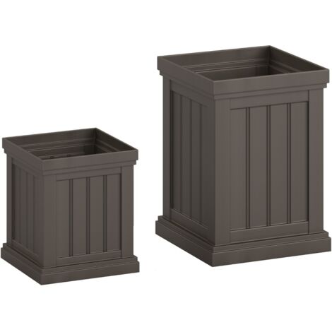Set di vasi quadrati in plastica con fori di drenaggio e design nesting Contenitori decorativi per piante per veranda grande da 48 cm Marrone
