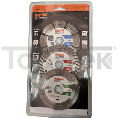 SET DISCO TAGLIO CERAMICA CEMENTO DISCHI 3pz FLEX Ø115mm KAPRIOL