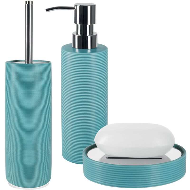 

Wellhome - Set dispensador, plato para jabón y escobillero Azul