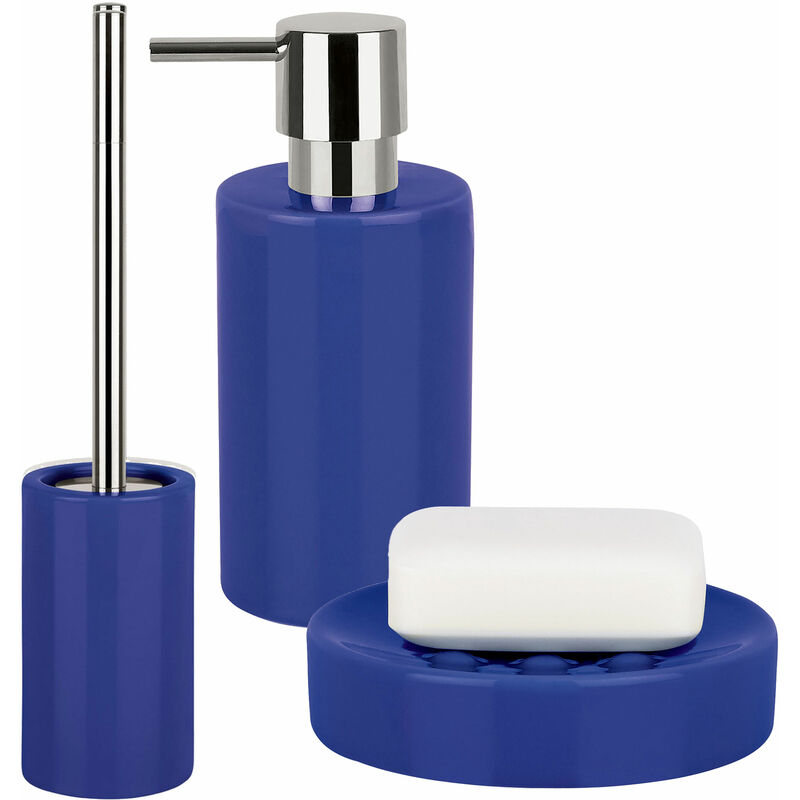 

Wellhome - Set dispensador, plato para jabón y escobillero Azul oscuro